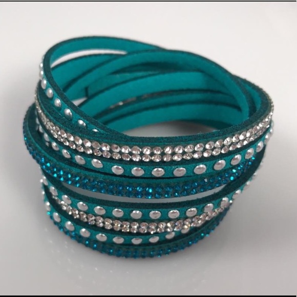 Teal Rhinestone Double Wrap Bracelet - Picture 2 of 2